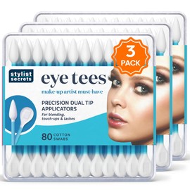 Fran Wilson EYE TEES COTTON TIPS 80 Count (3 PACK) - Precision Makeup Applicator, Double-sided Swabs with Pointed and Rounded Ends for Perfect Blending, Effective Cleaning and Precise Touch-ups