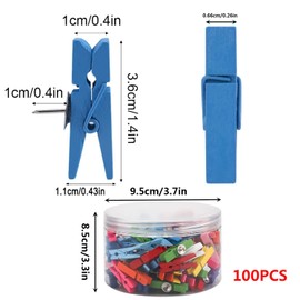 Kettion 100 PCS Colorful Push Pin with Wooden Clips, Decorative Thumb Tacks, Wooden Push Pins Clips for Cork Board, Metal Point Tacks for Foam Bulletin Board Artworks Map Notes Photos Pictures