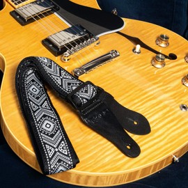 Kliq Vintage Woven Guitar Strap for Acoustic and Electric Guitars | '60s Jacquard Weave Hootenanny Style Rubber Strap | 2 Locks Included Diamond Grey, Gray Diamond, Regular