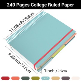 Yarotm Notebook A4 Lined - 120 Sheets / 240 Pages Notepad A4 Spiral Binding - 23.5 x 29.8 cm Lined Paper Diary Notebook - Ring Binder Tearable Notebook Spiral Pad A4, Light Blue