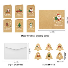 Christmas Cards 24 PCS,6 Styles Merry Christmas Kraft Greeting Cards,Xmas Blank Brown Gift Vintage Cards With Envelopes And Stickers for Christmas Winter Holiday 2022 New Year Kids Boys Girls