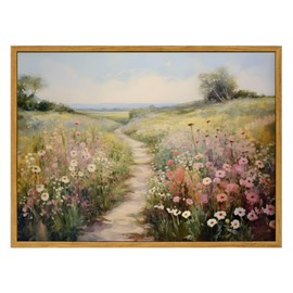 KISSFOX Vintage Landscape Canvas Wall Art Nature Wildflower Field Scenery Prints Winding Road Country Painting Picture Decor Artwork Rustic Farmhouse Gallery Office Living Room Bedroom Bathroom