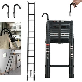 Telescoping Ladder, 16.5 FT Extension Ladder, Aluminum Lightweight Extendable Ladder, 2 Detachable Ladder Hooks, Multi-Purpose Ladder, Collapsible Ladder, Rv Ladder, Attic Ladder, 330 Pound Capacity