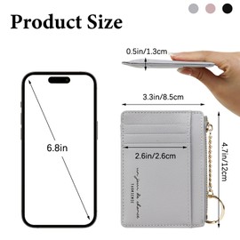 FuninCrea Slim Ladies Purse Credit Card Holders Wallet with Keying and 8 Card Slot, Minimalist Women Wallets Ultrathin Keychain Card Wallet with Zipper Coin Pocket (Minimalist, Pink)