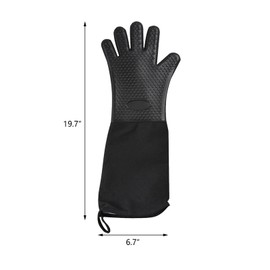 1 Pair Extra Long Professional Oven Mitts, Non-Slip Silicone Grip Heat Resistant,19.7" Length,Up to 572℉ for BBQ Cooking Baking Grilling (Black)