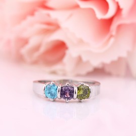 GNGJewel 3 Birthstones Family Mother's Ring in Solid 10K Yellow, White Gold or Sterling Silver, Gem170