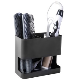 MyGift- Soporte Organizador para Herramientas de Peinado del Cabello, Hecho The Metal Negro con 2 Ranuras. Estante Organizador para estética o peliquería, para insalarse en la Pared