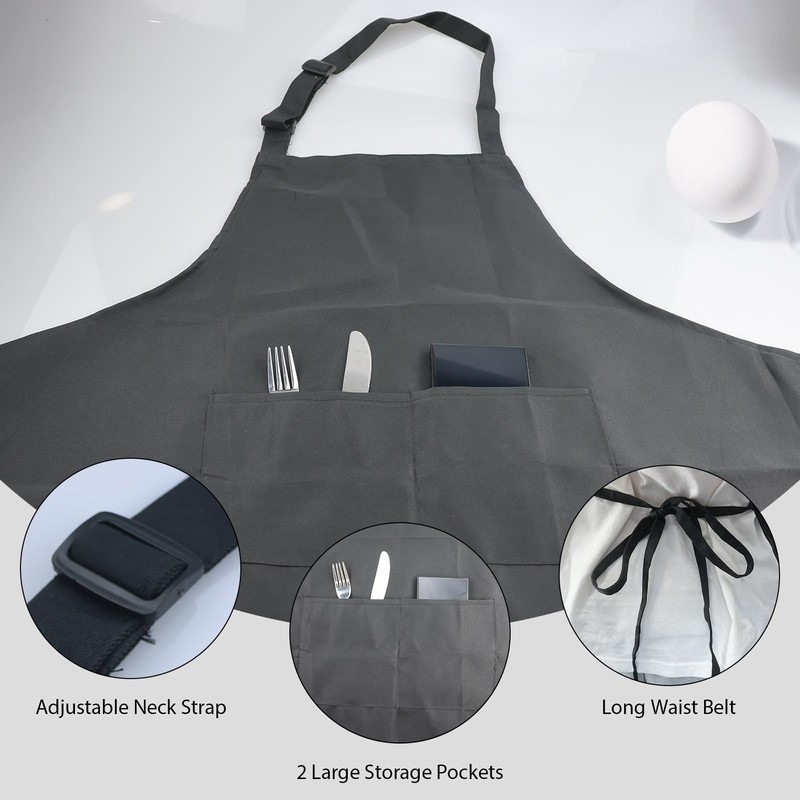 2 Pack Black Apron, Waterproof Adjustable Black Kitchen Chef Aprons