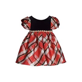 Bonnie Jean Girl's Christmas Dress - Holiday Plaid Dress for Baby, Toddler and Little Girls, Red Black White, 12 Months