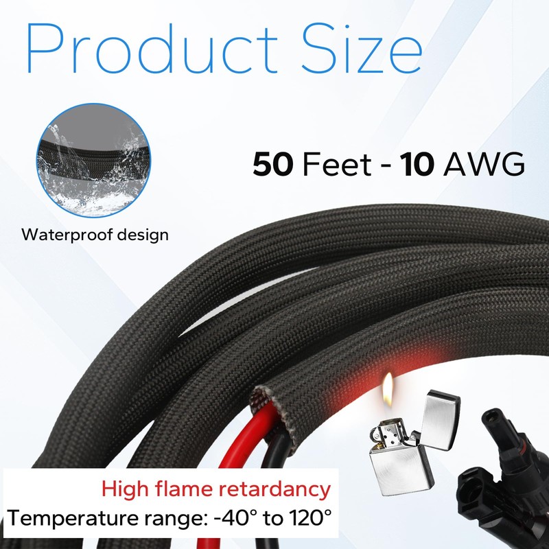 50FT Solar Wire for RV, Photovoltaic Systems 10AWG Solar Panel