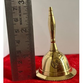 Indian Consigners Hand Bell Loud Brass Call Bells 3 Inches Altar Pendulam Use (Pentagram Gold)