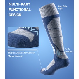 WEIERYA Ski Sock Merino Wool Ski Socks Mens Womens Skiing & Snowboarding Socks, Over The Calf, Blue X-Large 2 Items