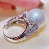Metmejiao Vintage Women Pearl Ring 925 Sterling Silver Shiny Round