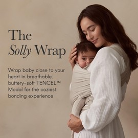 Solly Baby Wrap, Buttery-Soft Baby Carrier Newborn to Toddler 8-25 Lbs., Lightweight & Hands-Free Breathable Summer Carrier, Baby Wearing & Postpartum Essential, New Mom Gift, Natural + Grey Stripe