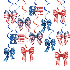 4th of July Decorations Patriotic Hanging Swirls - Bow Decor Independence Day USA Patriotic Decorations Memorial Day Party Supplies Red White and Blue for Home Outdoor