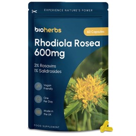 Rhodiola Rosea Capsules High Strength - 600mg 3% Rosavins 1% Salidroside by BioHerbs | 60 One-Per Day Capsules (2-Month Supply)