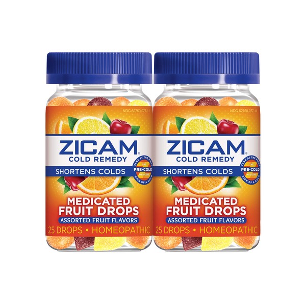 Zicam Cold Remedy Zinc Medicated Fruit Drops, Assorted Fruit, 25 Count (Pack of 2)