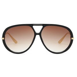 YAMEIZE Oversized Pilot Sunglasses for Women Men Round 70s Retro Double Bridge Vintage Large Big Frame Punk Sun Glasses UV400