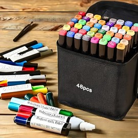 Professional Art Markers Set, 48/80 Colors Dual Tip Alcohol Based with Black Carrying Case (Black - 48 pcs)