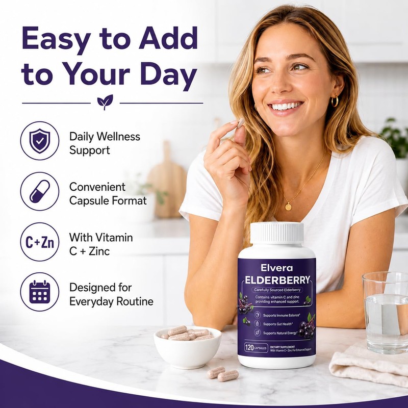 Elvera Elderberry Gut Support - Vitamin C & Zinc, Daily