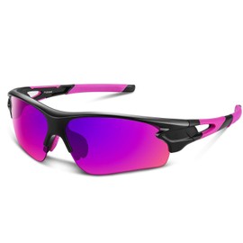 BEACOOL Sports Sunglasses, TR90 TAC, Lightweight, Polarized Lenses, Baseball, Cycling, Running, Mountain Climbing, Fishing, Golf, Driving, UV400, UV Protection, Unisex, Safe, Clear (Black & Pink)