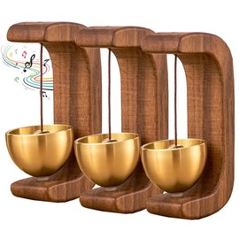Magnetic Wooden Doorbell for Store, Shopkeepers Bell with Brass Chime, Welcome Door Chime for Home, Office, Refrigerator, Easy Install, No Drilling, Silent Bell (3, Coffee)