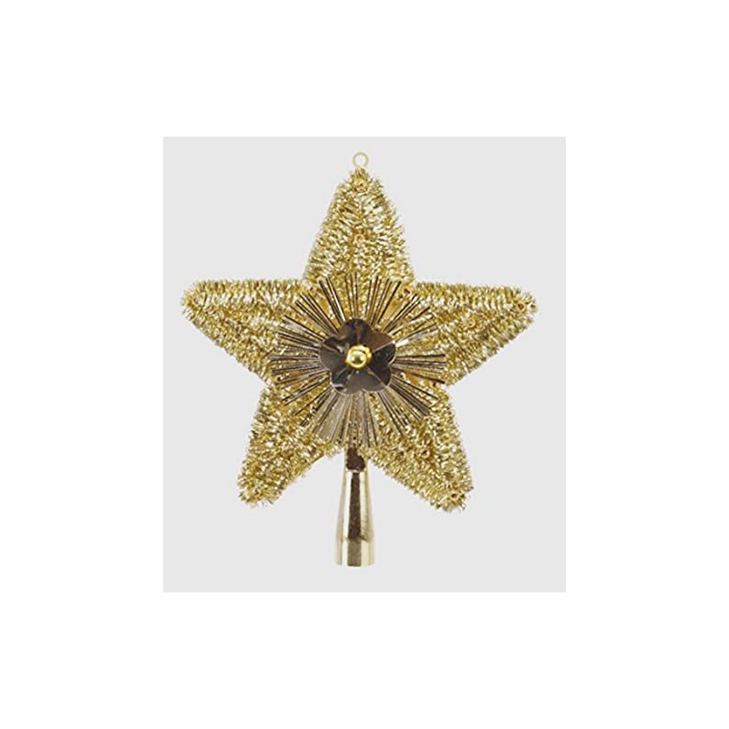 LIGHT GOLD Tinsel 5 Point STAR Christmas Tree Topper -
