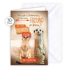 KE - Exclusive 3D Folding Card for Birthday, DIN B6 Format, Includes Envelope, Unique Meerkat Motif, Perfect as a Special Birthday Card