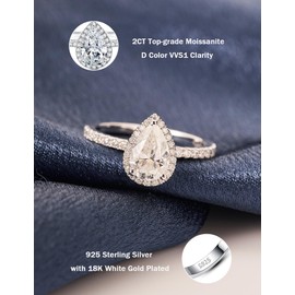 IMOLOVE Moissanite Pear Shaped Engagement Rings For Women Size 4-11, Gemstone, Moissanite