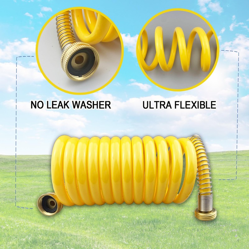 Darnassus Heavy-duty PU Coil Hose, Self-Coiling Garden Hose with Solid