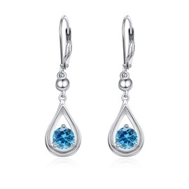 KINGWHYTE Dangle Drop Birthstone Earrings 925 Sterling Silver Leverback Earrings 14K White Gold Birthday Anniversary Fine Jewellery for Women Girls(December)