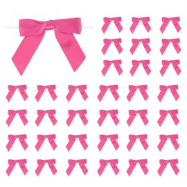 PATIKIL 50 Pcs Satin Ribbon Twist Tie Bows 3.5 Inch Small Craft Bows for DIY Gift Wrapping Champagne Bottle Wedding Christmas Birthday Decor, Pink