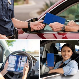 Premium Car Registration and Insurance Card Holder for Women Men, Dark Blue Glove Box Paperwork Organizer with Magnetic Buckle for Easy Access and Protect Documents and Various Cards in Vehicle