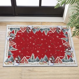 Artoid Mode Red Snowman House Pine Tree Christmas Area Rug, Xmas Winter Home Decor Low-Profile Non-Slip Washable Door Mat for Entryway Bedroom Living Room Laundry Room Indoor 2x3 Feet