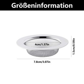 Pack of 2 Drain Strainer Shower, Hair Strainer Shower, Sink Strainer, Hair Strainer Sink, Stainless Steel, for Kitchen, Net Sink, Bathroom Floor Drain, Shower Drain (7.8 cm)