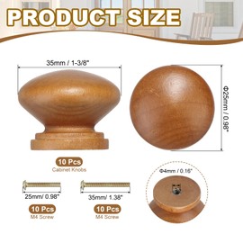 PATIKIL 1-3/8 Inch Knobs, 10 Pcs Round Drawer Dresser Knobs Wood Handles Knobs Drawer Pulls with Screws for Kitchen Cupboard Furniture Door, Light Brown