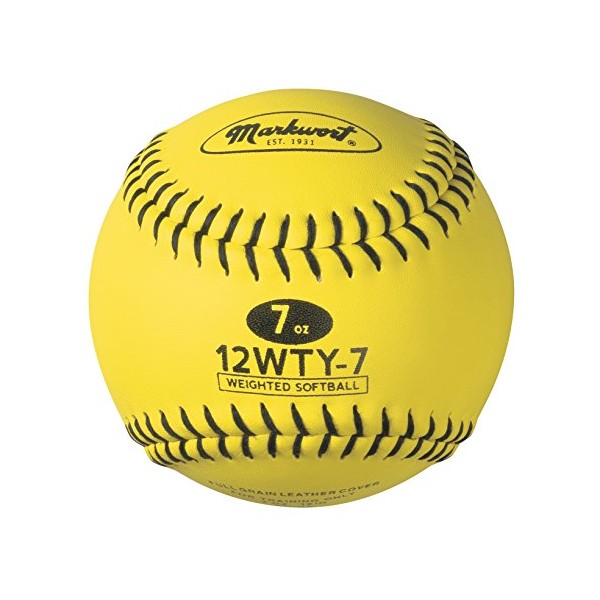 Markwort Lite Weight and Weighted Leather Softball, Optic Yellow, 7-Ounce