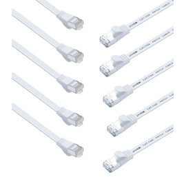 JAVEX [0.5 pies, paquete de 10 cables flexibles CAT6A/CAT7 RJ45 [S/STP, 10 GB, 600 MHz] cable plano de cobre puro RJ45, blanco