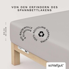 Schlafgut Pure Fitted Sheet 90 x 200 cm to 100 x 220 cm - 95% Organic Cotton, 5% Elastane, Oeko-Tex Certified, Grey Light, Mattress Height up to 35 cm