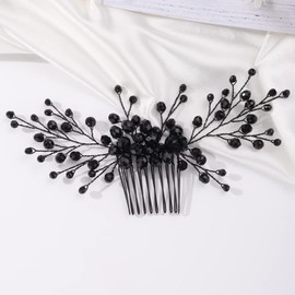 Missgrace Peine para el pelo para mujer, hecho a mano, estilo gótico, negro, con diamantes de imitación, para fiesta de graduación, ocasión especial, punk, accesorios para el cabello para mujeres (negro 8)