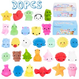 Nuseya Mochi Squishy Squeeze Toy, Pack of 30 No Duplicates, Kawaii Squishy Fidget Toy for Party Gifts, Christmas, Birthday Gift for Children, Girls, Boys, Easter, Classroom Rewards