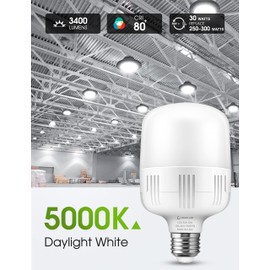 LOHAS Super Bright Light Bulbs, 250-300W Equivalent 3400LM E26 Garage LED Bulb, 5000K Daylight 30 Watt High Lumen LED Bulb w/E39 Adapter for Commercial Warehouse Workshop Factory Backyard Barn, 2 Pack