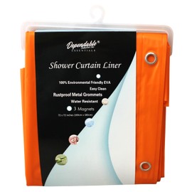 Dependable Industries inc. Essentials EVA Shower Curtain Liner - Water-Resistant, Rustproof Metal Grommets, 3 Magnets Bottom, Easy Clean, 72" x 72" Size (Orange)