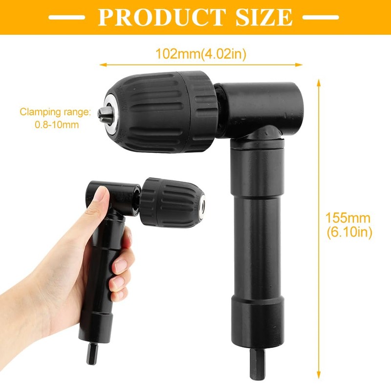 Right Angle Drill Attachment 90 Degree Adapter, 0.8-10mm Keyless Chuck
