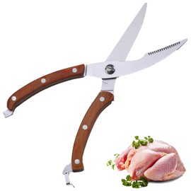 ZOLMER® Stainless Steel Kitchen Scissors - Sharp Poultry Scissors & Chicken Scissors with Wooden Handle - Test Winner Carving Scissors with Safety Lock & Spring Mechanism
