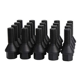 dynofit 14x1.5 27mm Shank Aftermarket Lug Bolts, 20pcs Solid Black Conical Seat Studs for A1 A2 A3 A4 A5 A6 A7 A8 S1 S2 S3 S4 S5 S6 S7 S8, Fit CC Golf Jetta Lavid Se Boxster Cayman Macan Panamera
