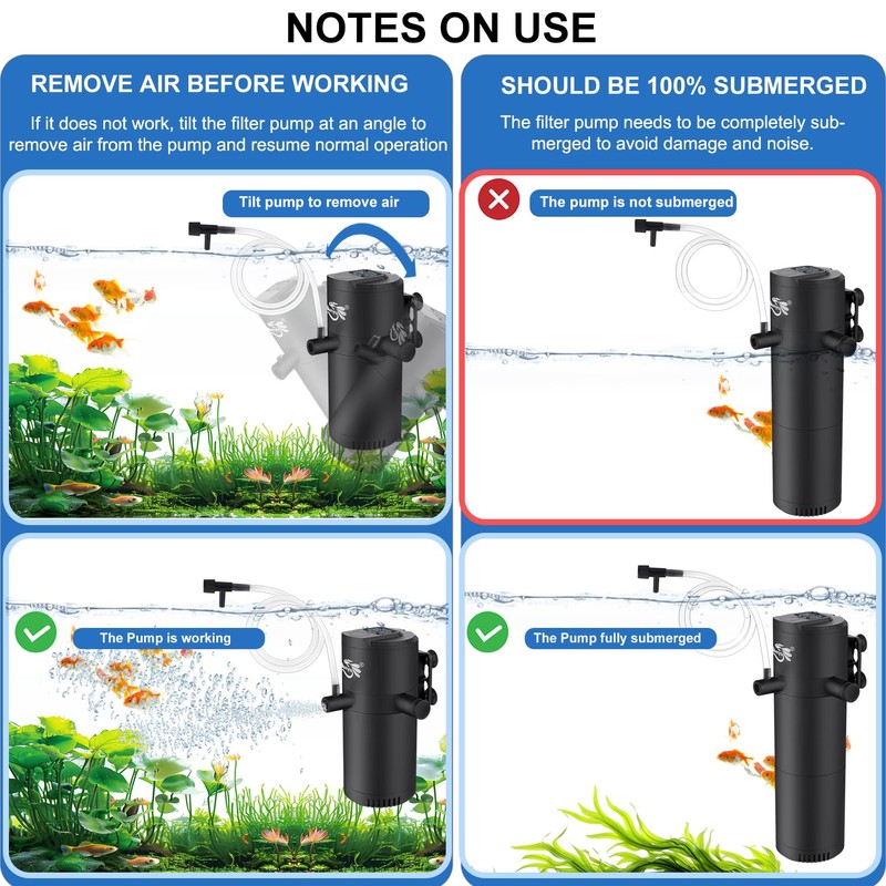 BlueYu - Aquarium Filter for 10-30 Gallon Tank, Submersible Fish