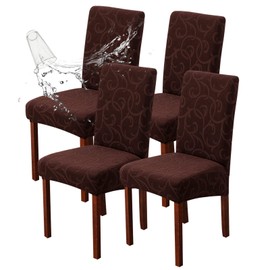 Genina Waterproof Dining Room Chair Covers Stretch Parsons Chair Slipcovers for Dining Room Kitchen Chair Protector Cover, Removable, Washable (4, Flower Pattern-Chocolate)