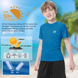 MEETWEE UP2STKde-COBALT-L Boys' Rash Guard Short-Sleeved Swimming Shirt UV Protection UPF 50 + Quick-Drying Swimming Shirt Dark Blue 12 Years
