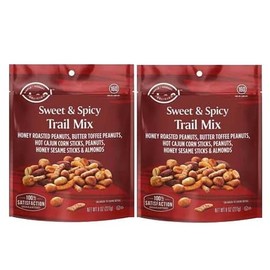 Sweet & Spicy Trail Mix Blend: Honey Roasted Peanuts, Butter Toffee Peanuts, Hot Cajun Corn Sticks, Honey Sesame Sticks, Almonds - Snack Snacking Food - 2 Nice 8oz Bags (16oz Total)